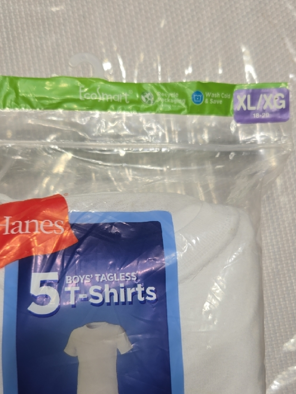 Hanes White Boys' Tagless T-Shirts - 5 Pack, XL - Picture 2 of 5